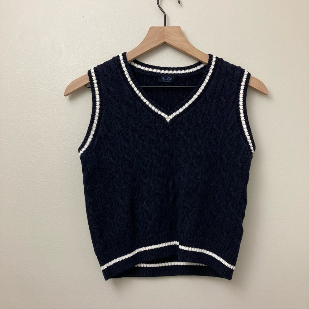 Brandy Melville Navy and White V-Neck Sweater Vest